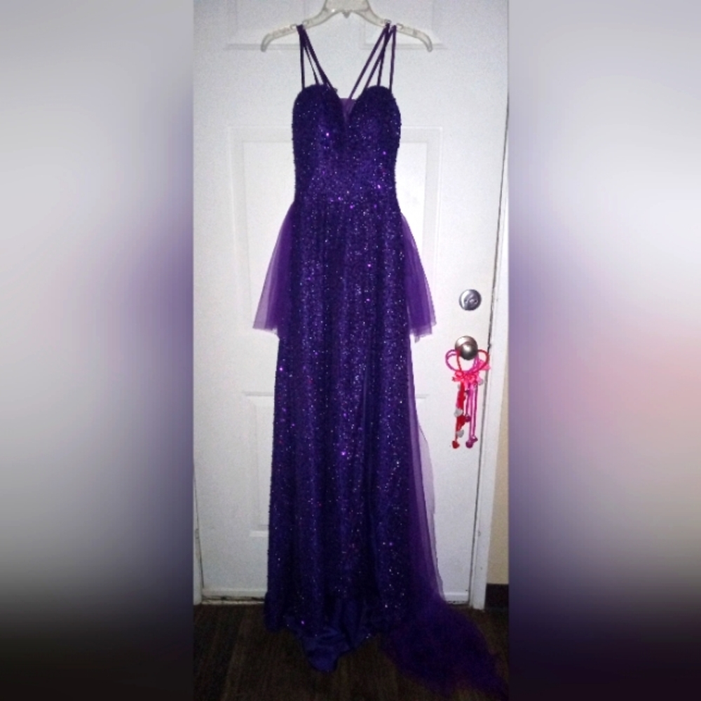 Dark Purple Sequin Tulle Wrap dress